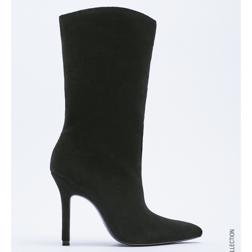 Zara Cowboy Split Leather Heeled Ankle Boots